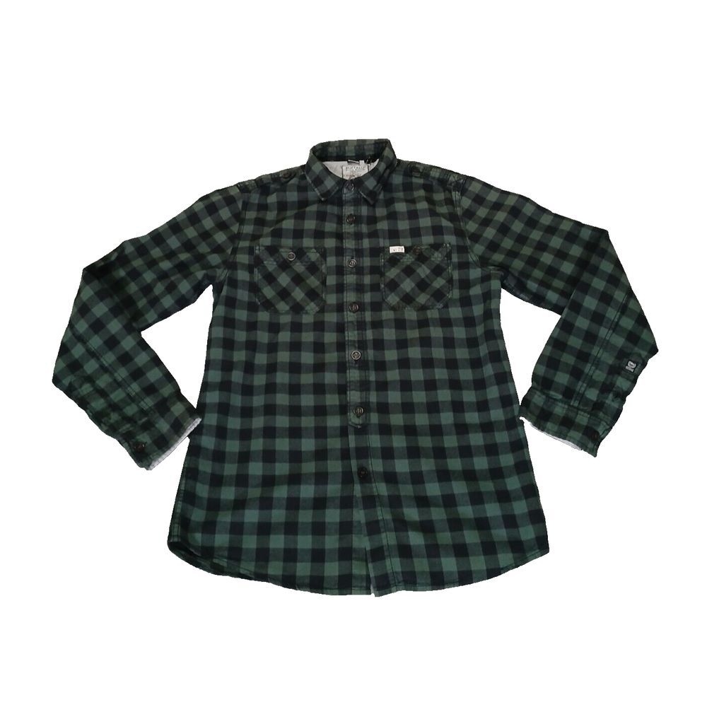 Buffalo David Bitton Flannel Shirt Men S Green Black Plaid 100% Cotton Button-Up